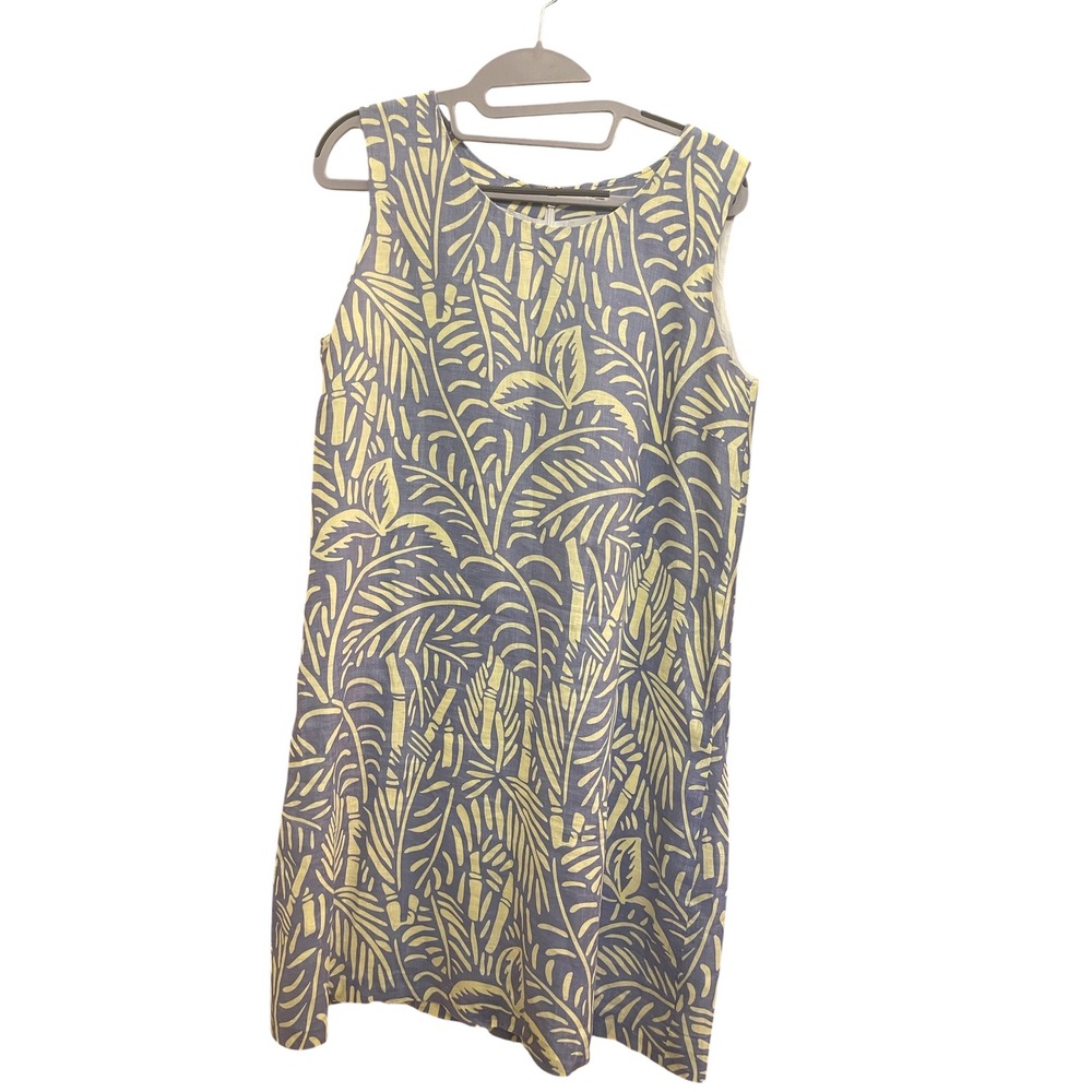 Island Company Blue Yellow Tropical Palm Linen Shift Resortwear Vacation XL - Picture 2 of 8